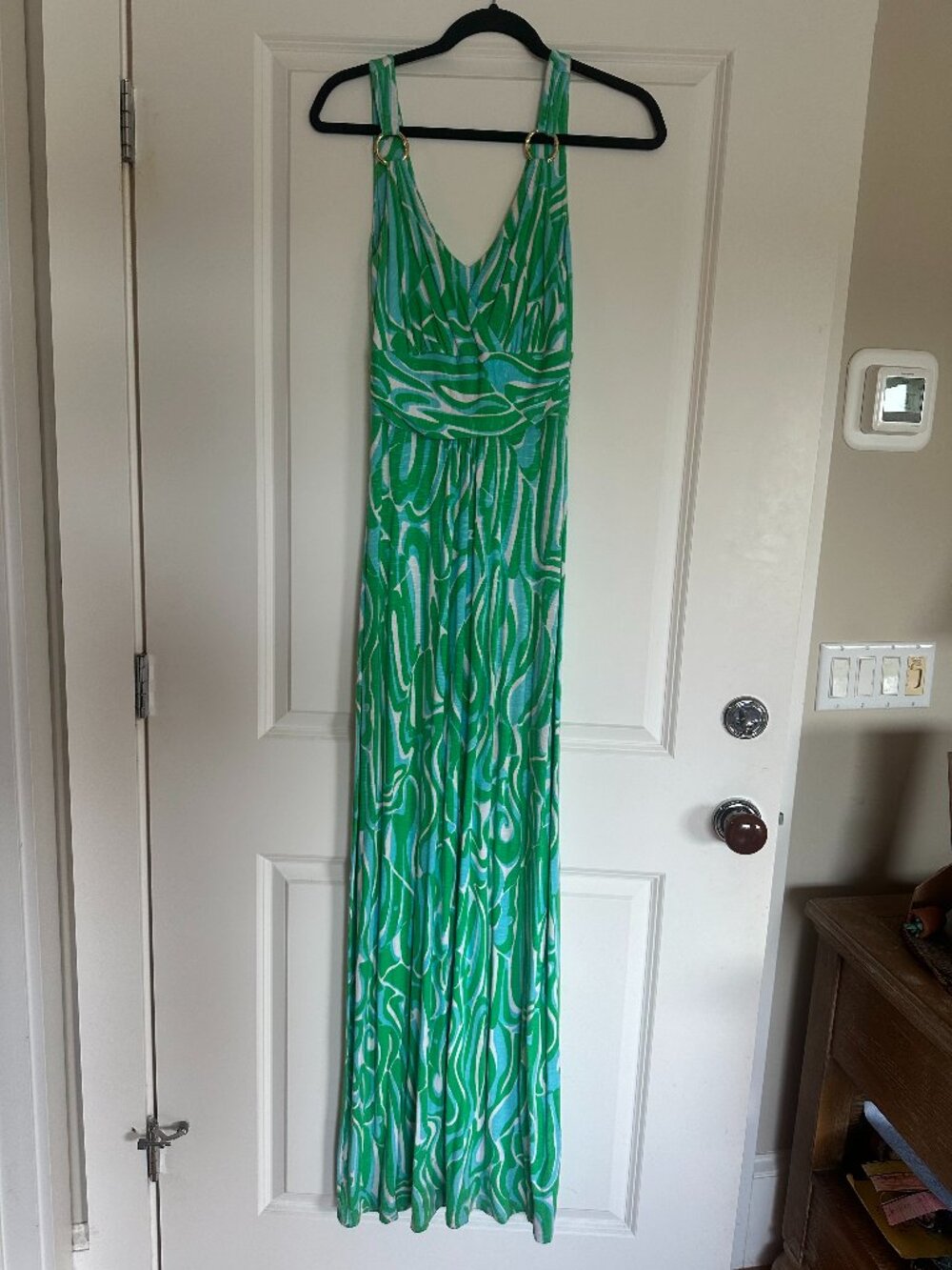 Lily Pulitzer Maxi Dress | Blue Green with Bamboo Gold Hardware